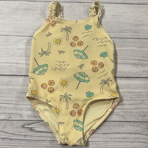 Old Navy Toddler Girls Pale Yellow Beach Print One Piece Swimsuit